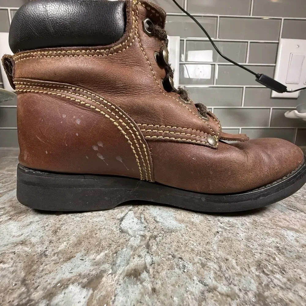 Justin Lace‎ Up Kids Boots 782Y Size 2.5D Brown Leather